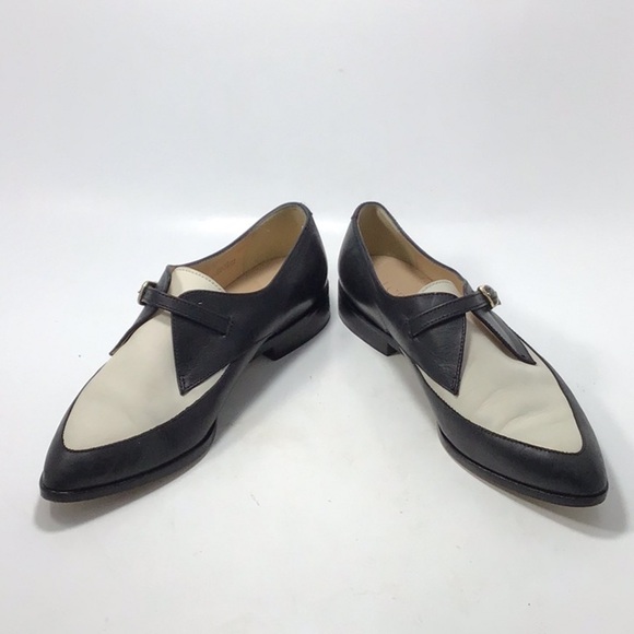 J.Crew Color lock Black White Leather Loafers 90s With Buckle Closure Size 6.5 - Picture 9 of 16